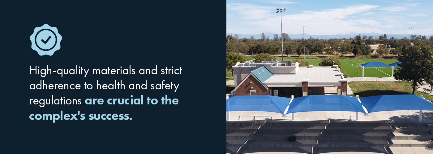 High-quality materials and strict adherence to health and safety regulations are crucial to the complex's success.