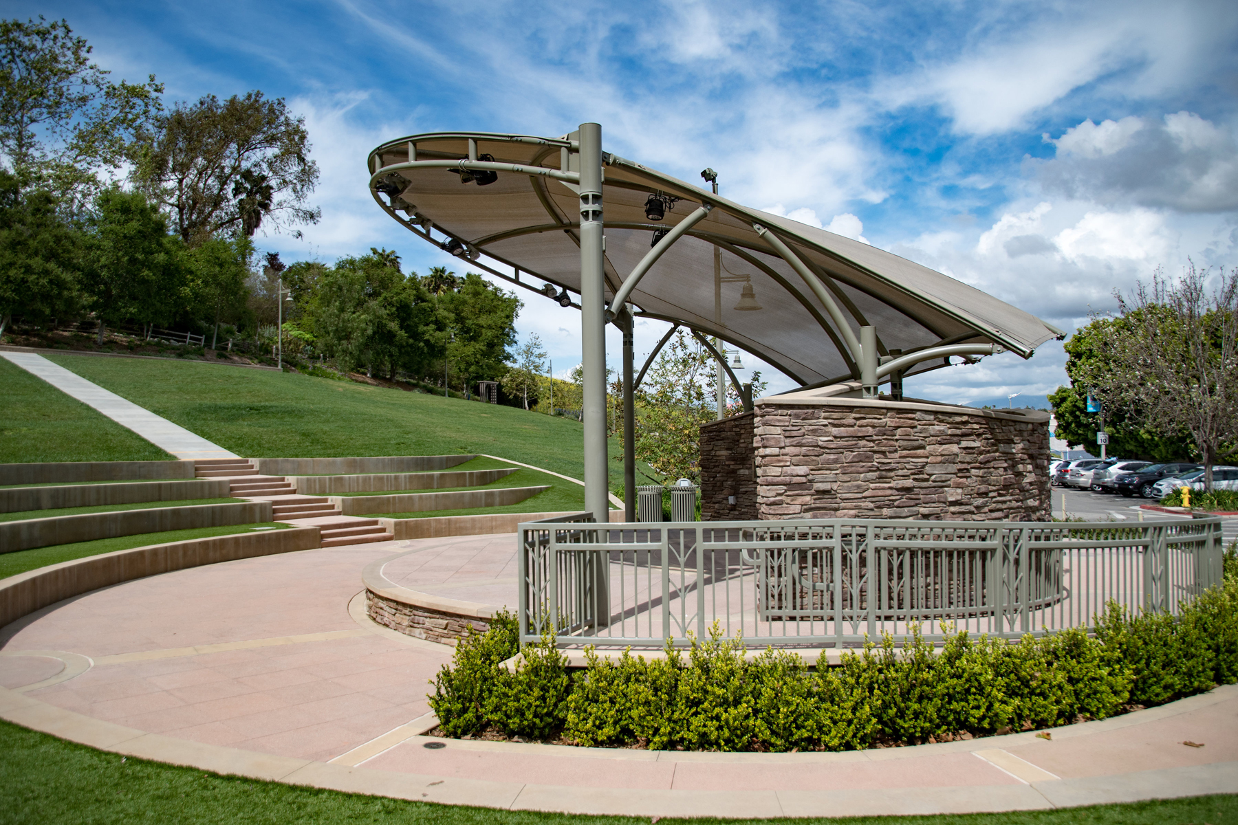 side view of shade covering outdoor venue