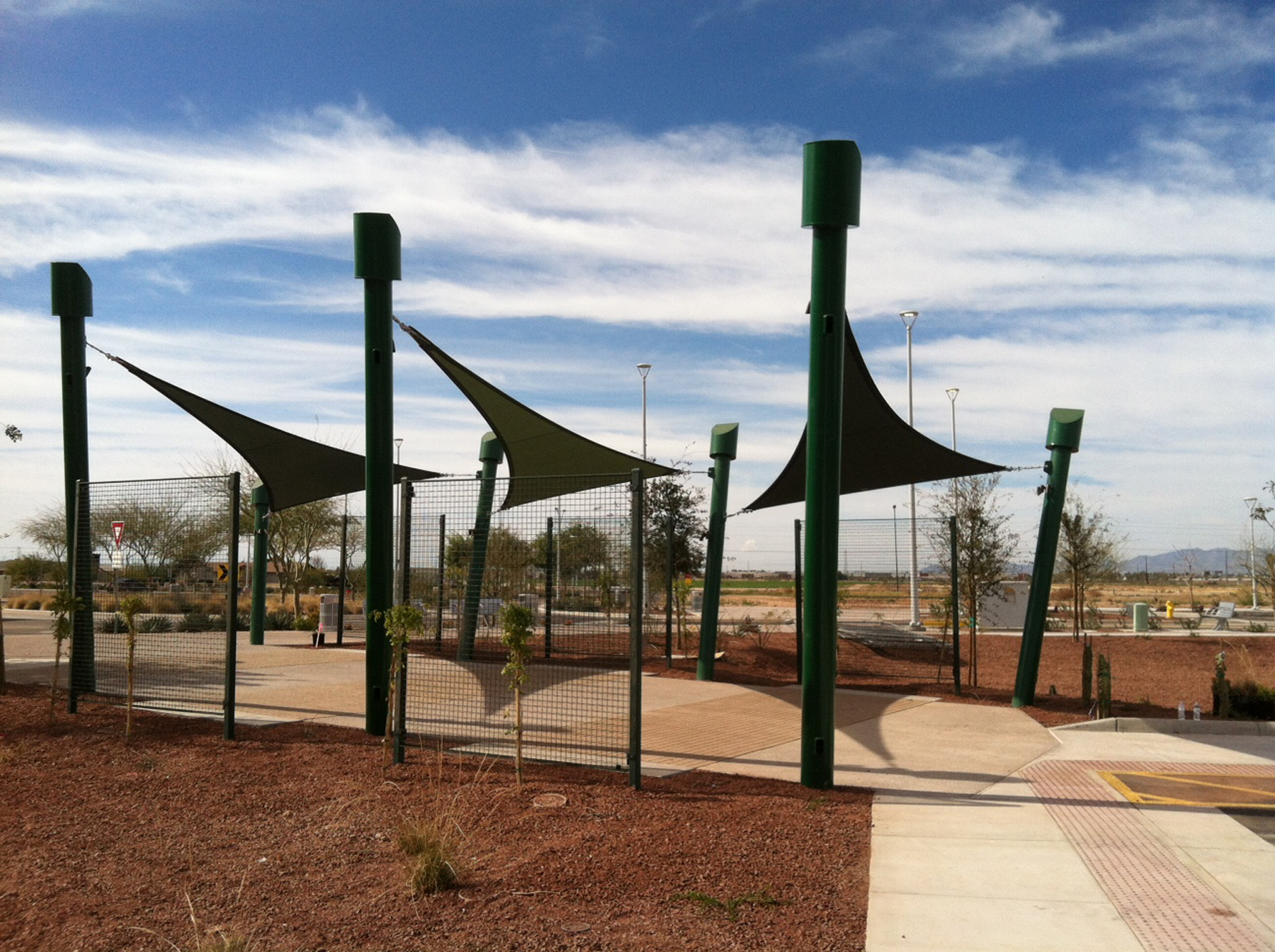 shade structures placed above sidewalk at avondale park