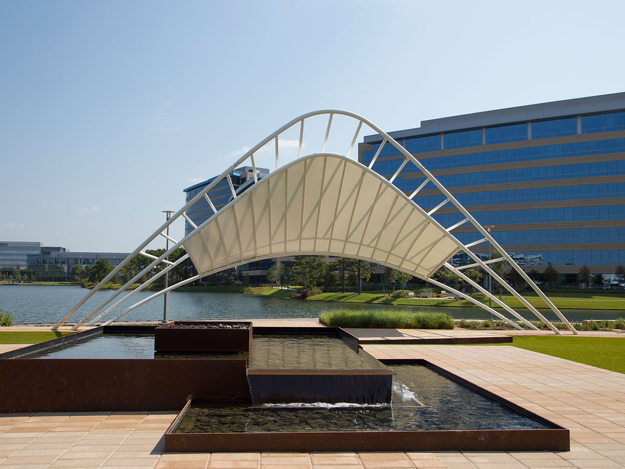 shade next to water feature and lake