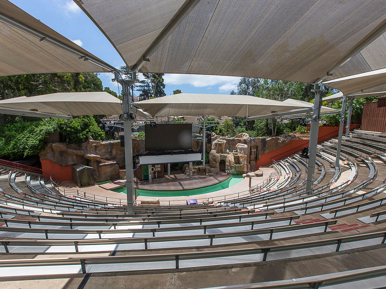 outdoor amphitheater sating under usa shades