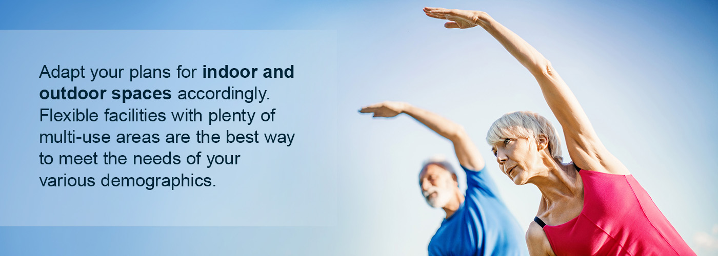 Adapt indoor and outdoor spaces to be multi-use areas.