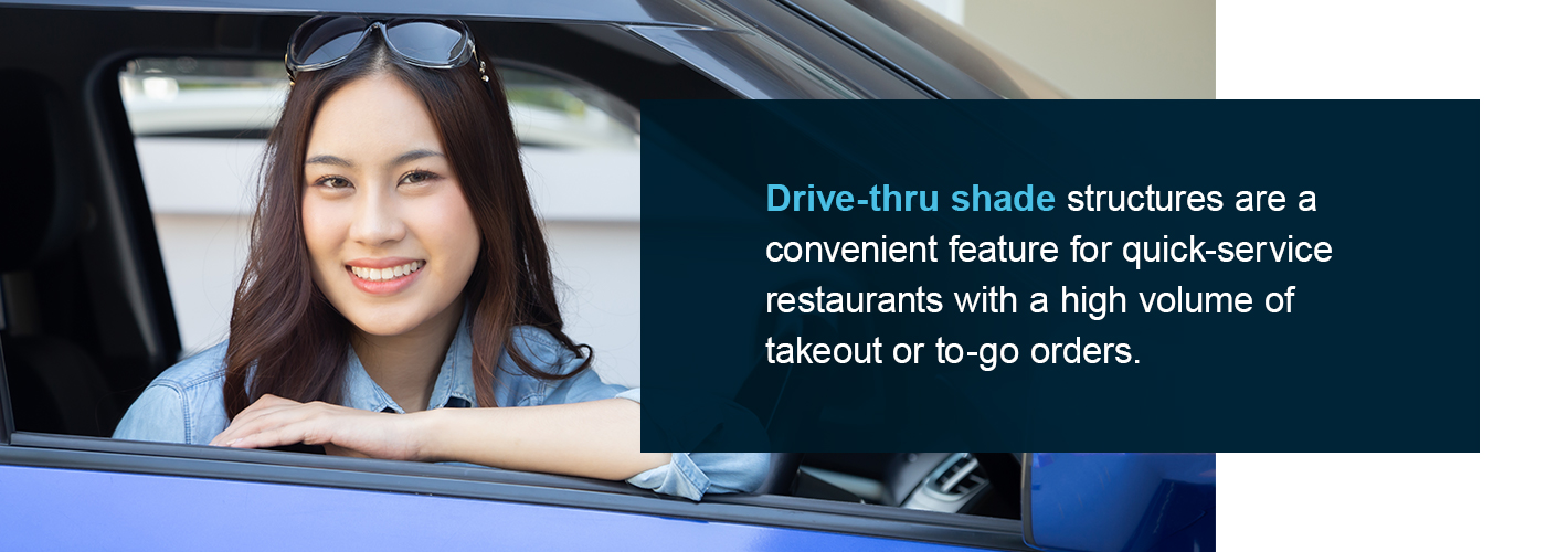 A drive-thru shade structure is perfect for quick-service restaurants with a high volume of orders.