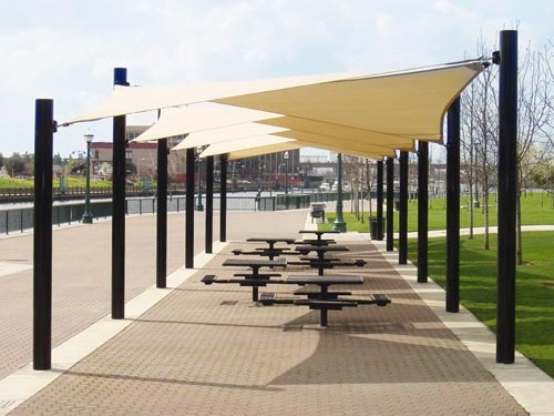 multiple usa shades covering picnic tables