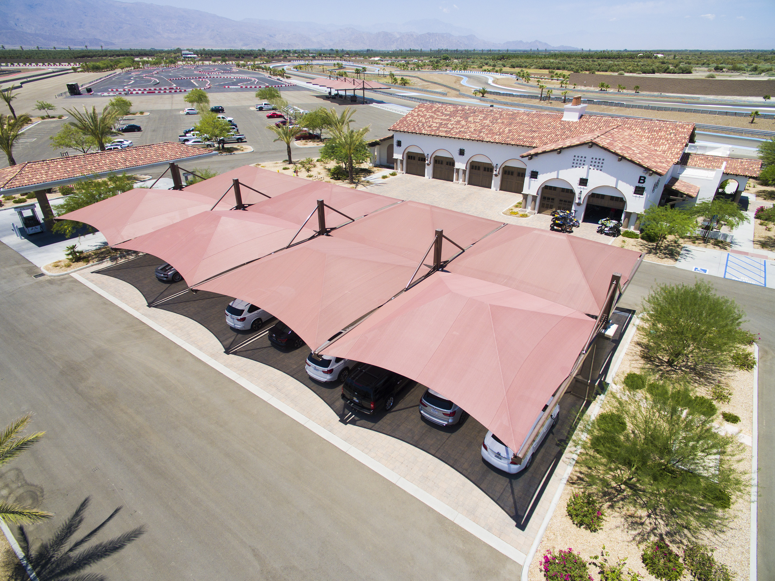 top view of usa shades utilized for covered outdoor parking