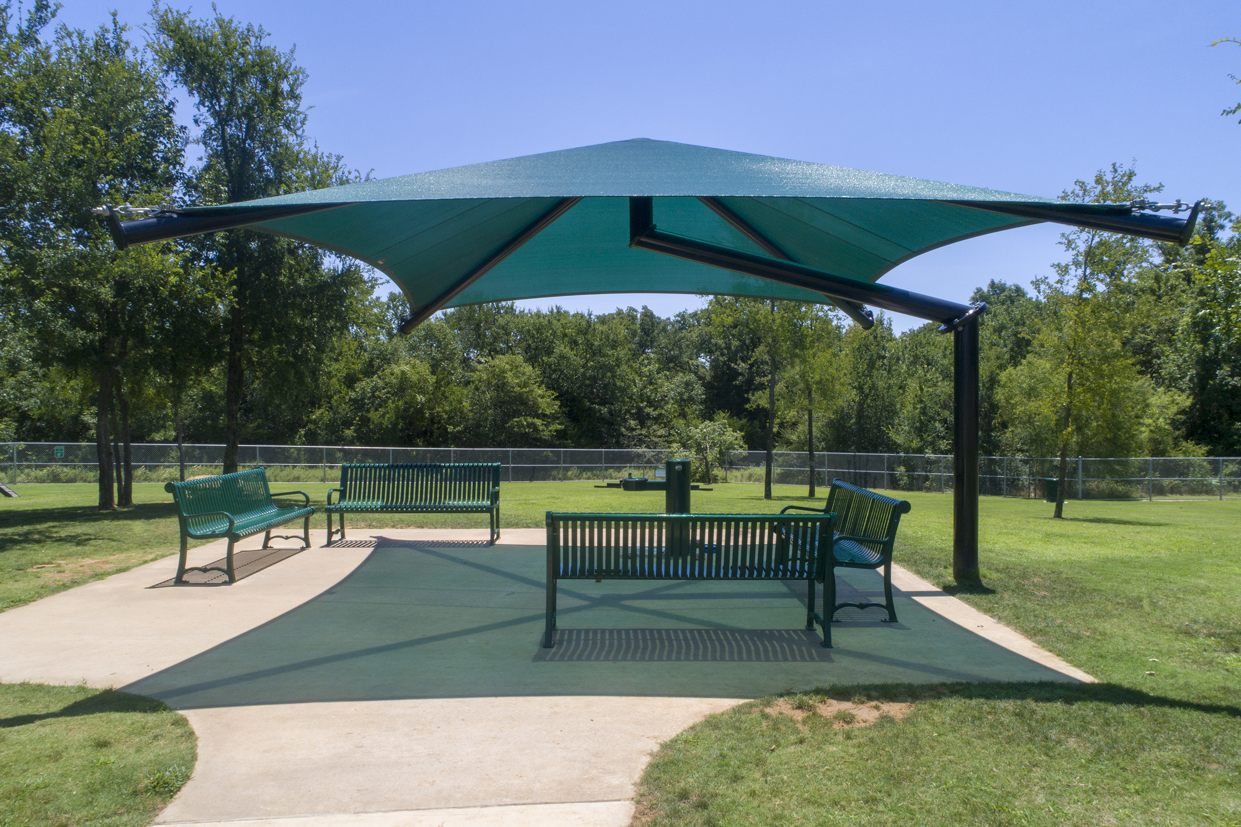 green usa shade covering park benches