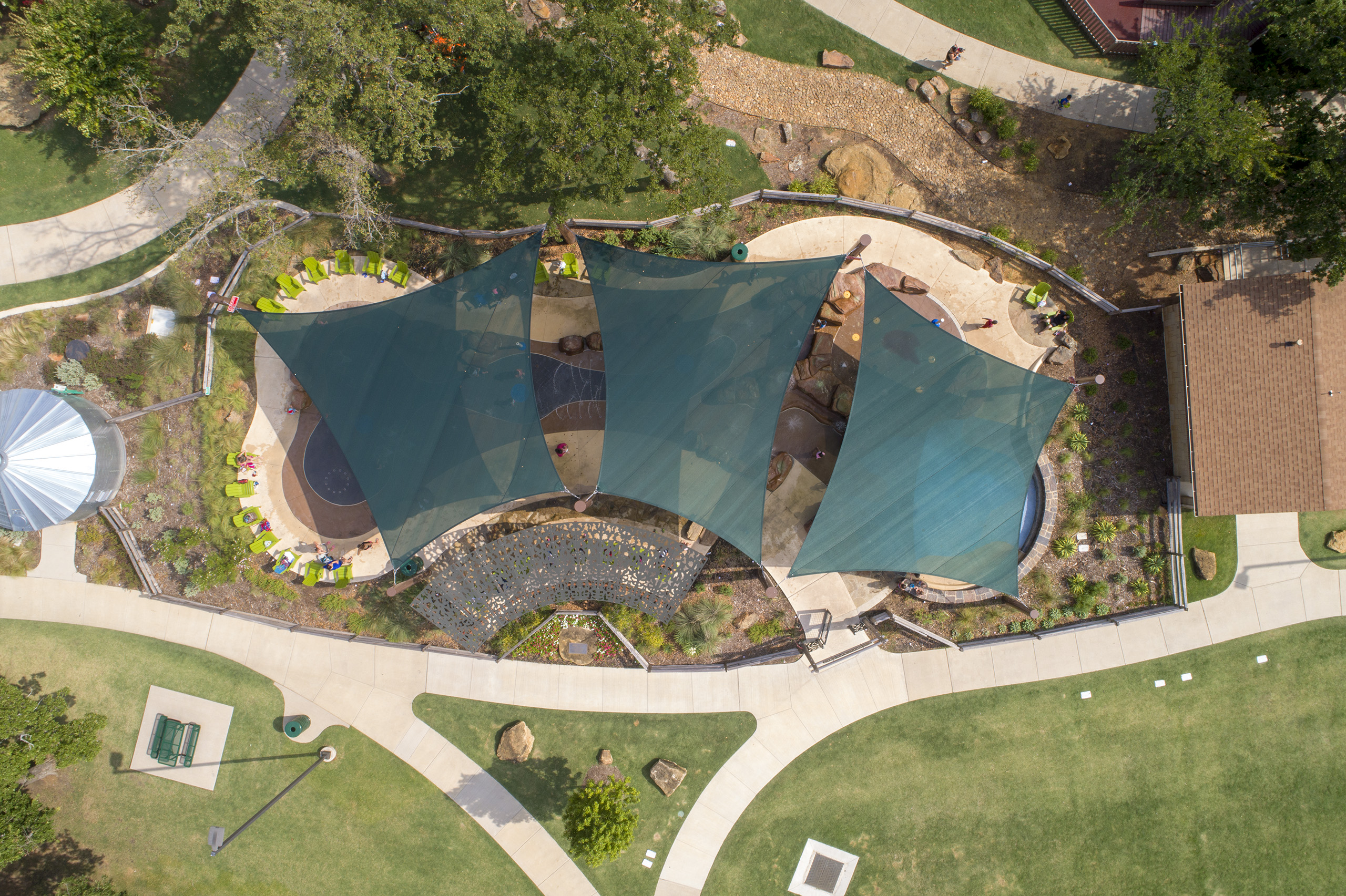 top view of green shades covering playground