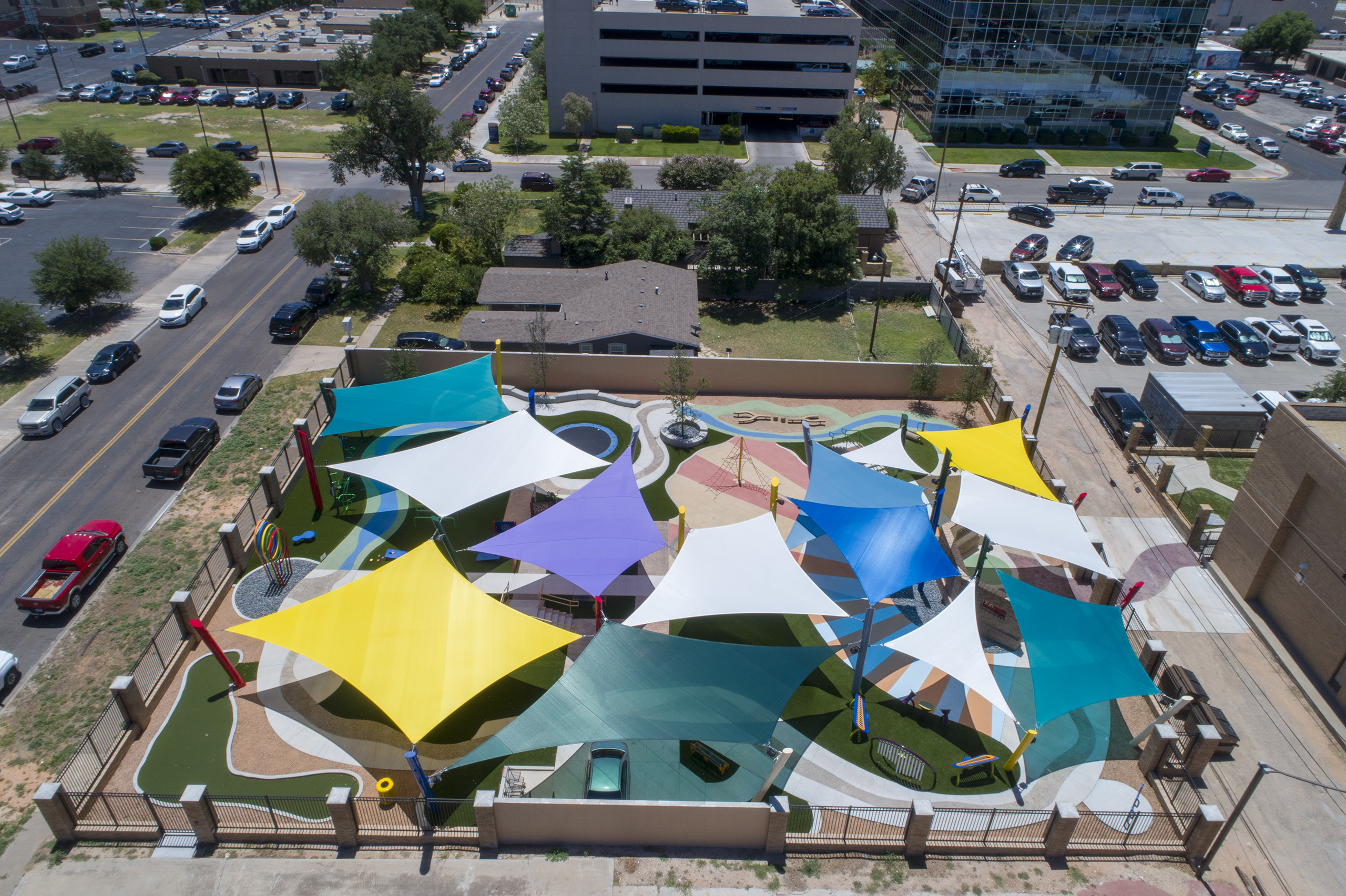 top view of multiple outdoor sun shades