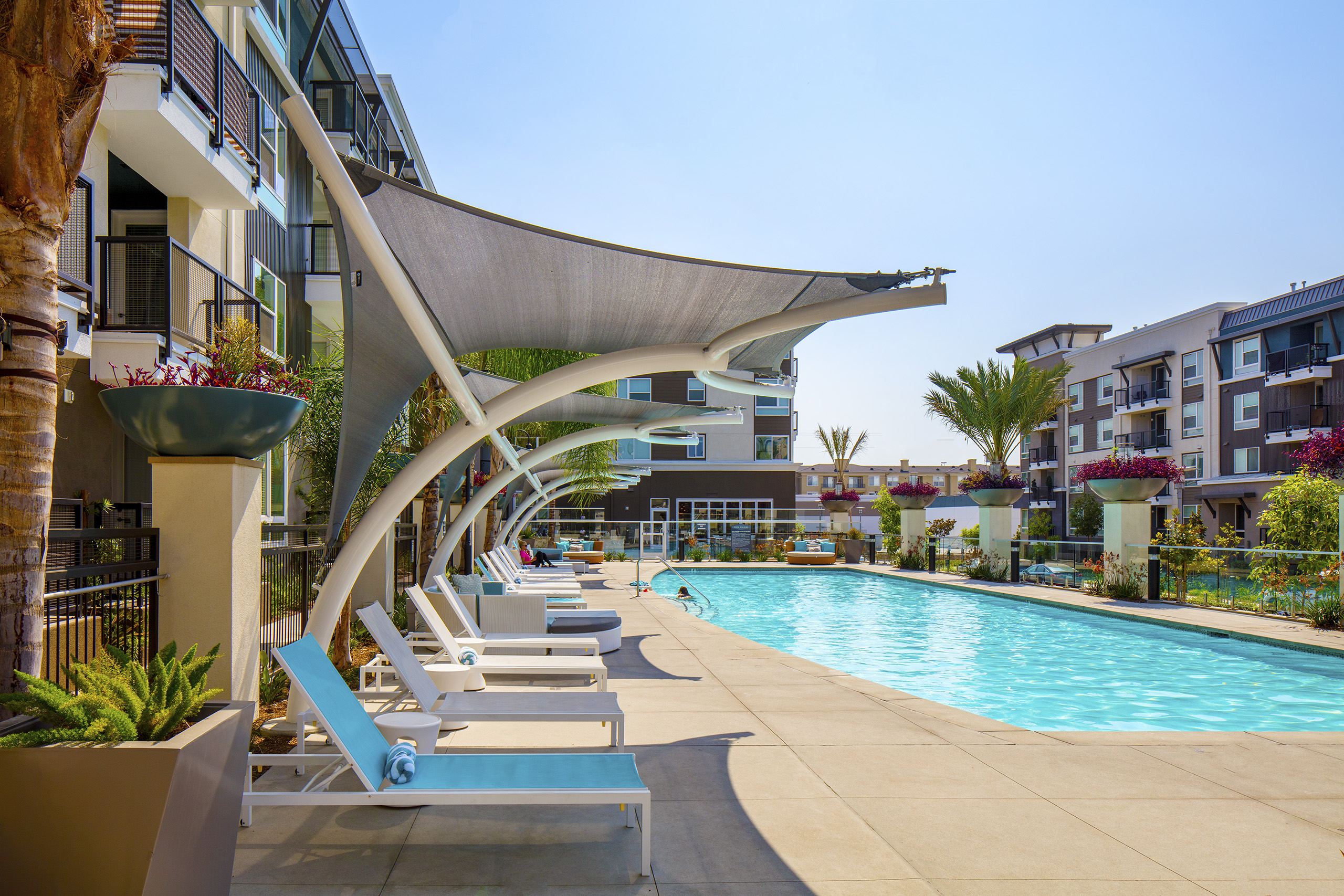 outdoor pool with lounging area