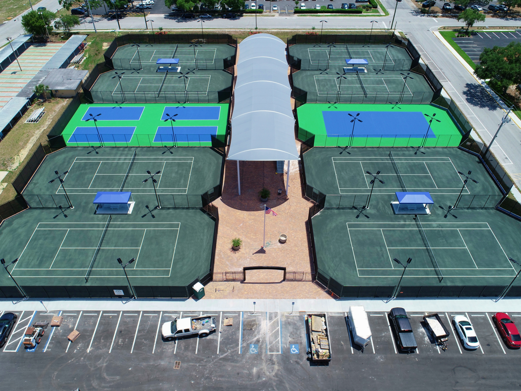 top view of multiple tennis courts