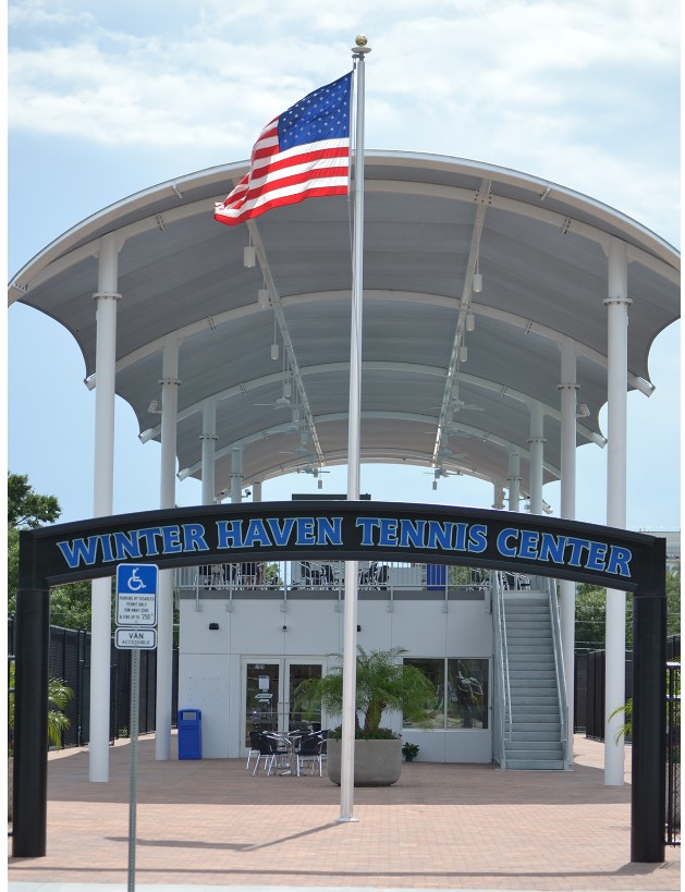 large white shade covering winter haven tennis center