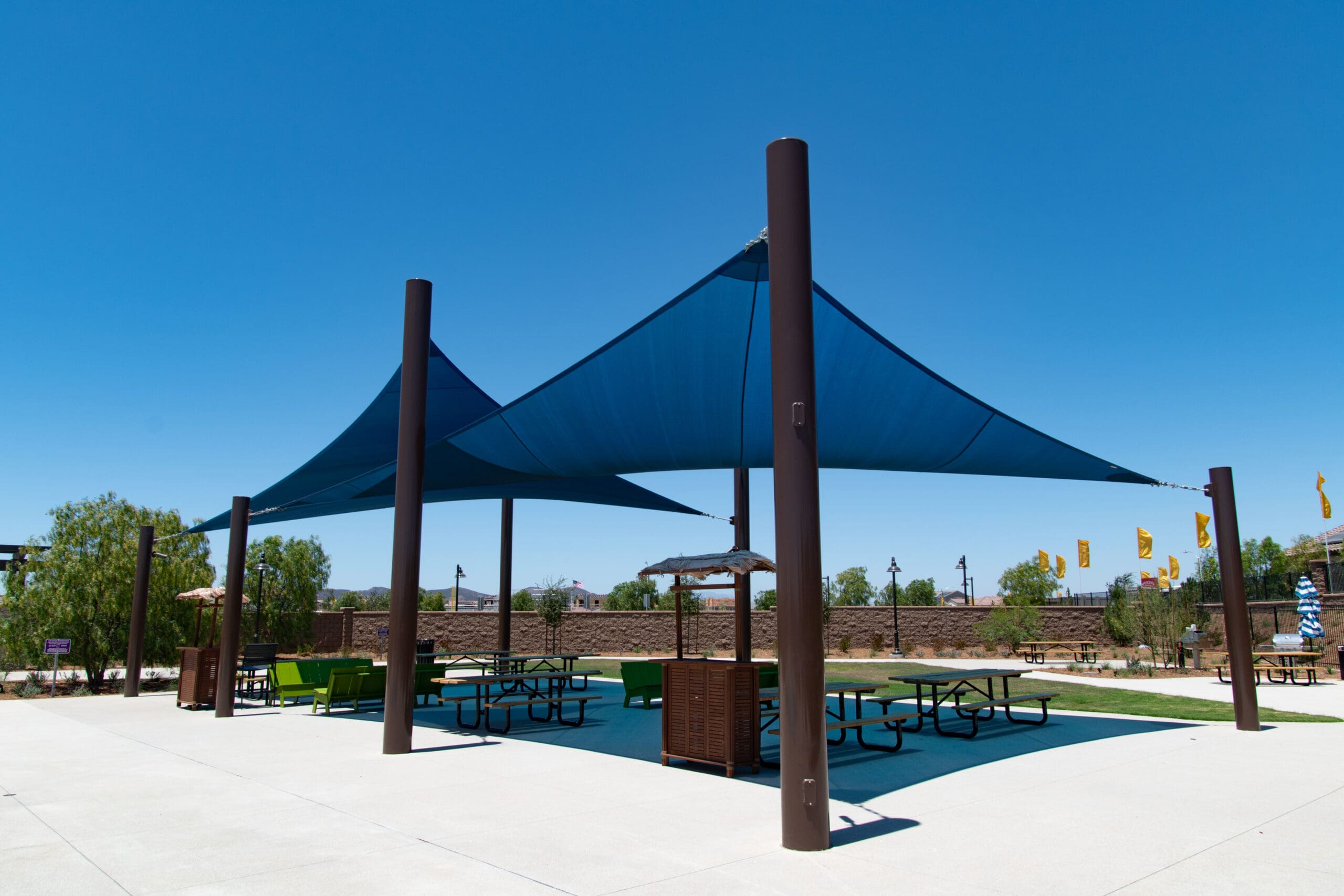 blue usa shades over outdoor park seating