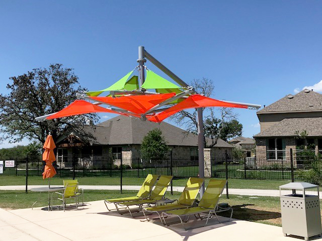 single post usa shade covering outdoor seating