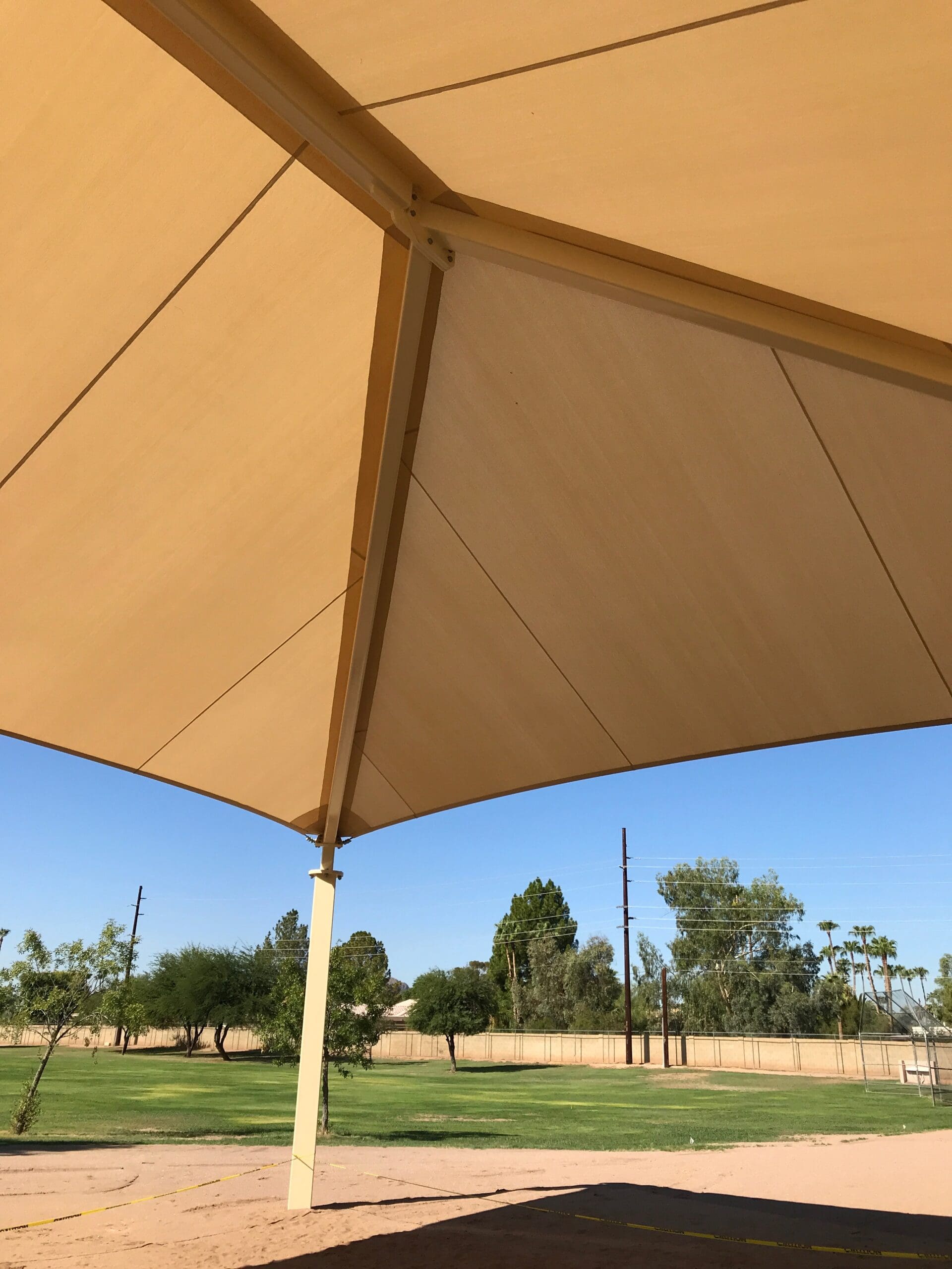 underneath view of tan usa shade