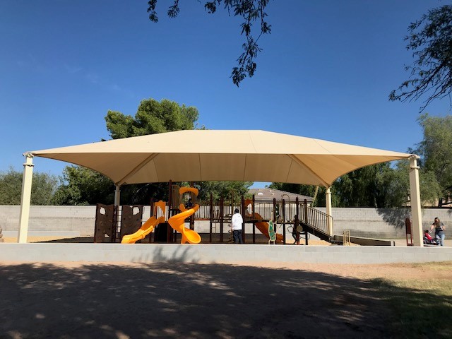 large usa shade covering outdoor playground