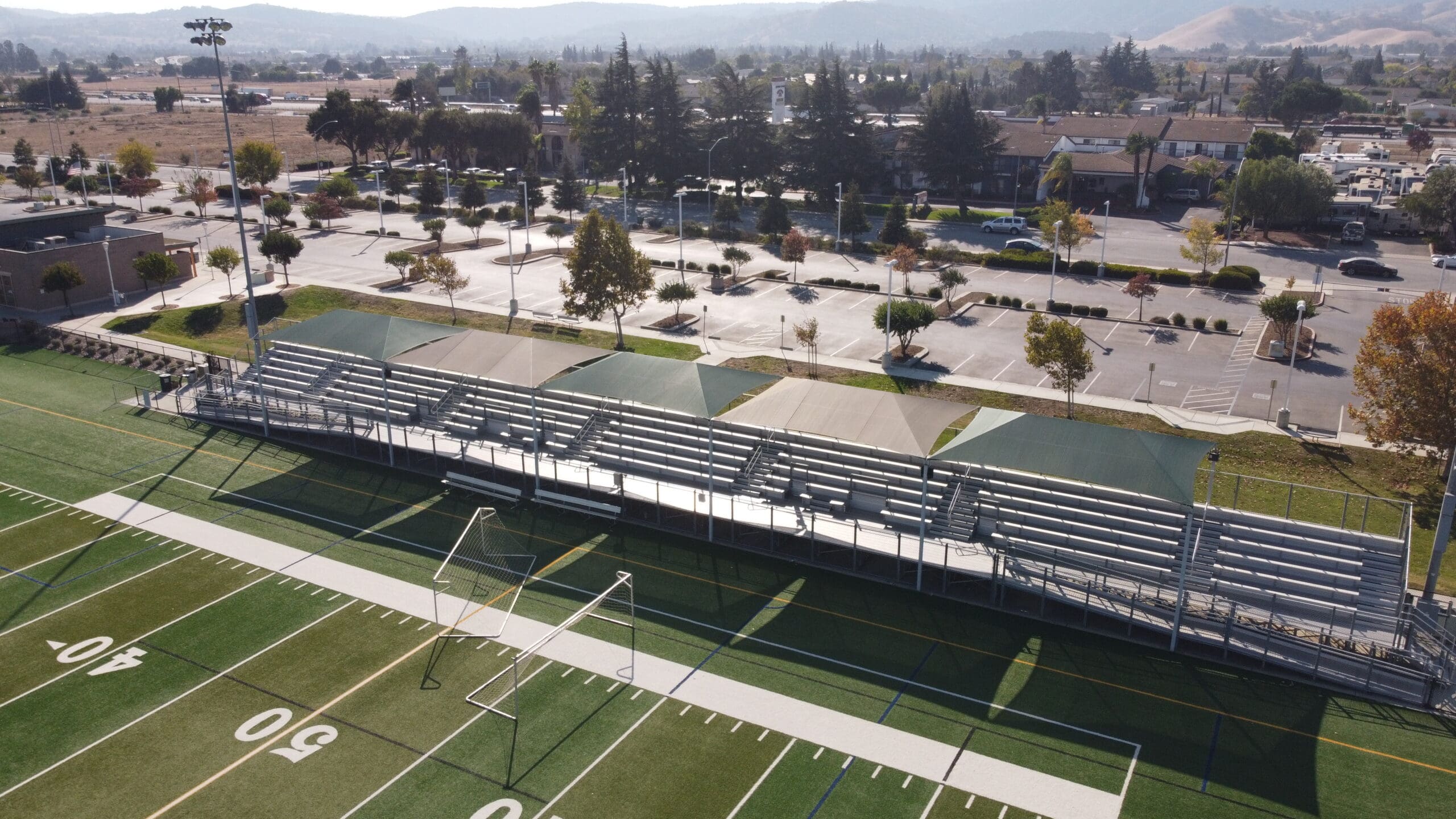 USA SHADE fabric shade structure at a football stadium
