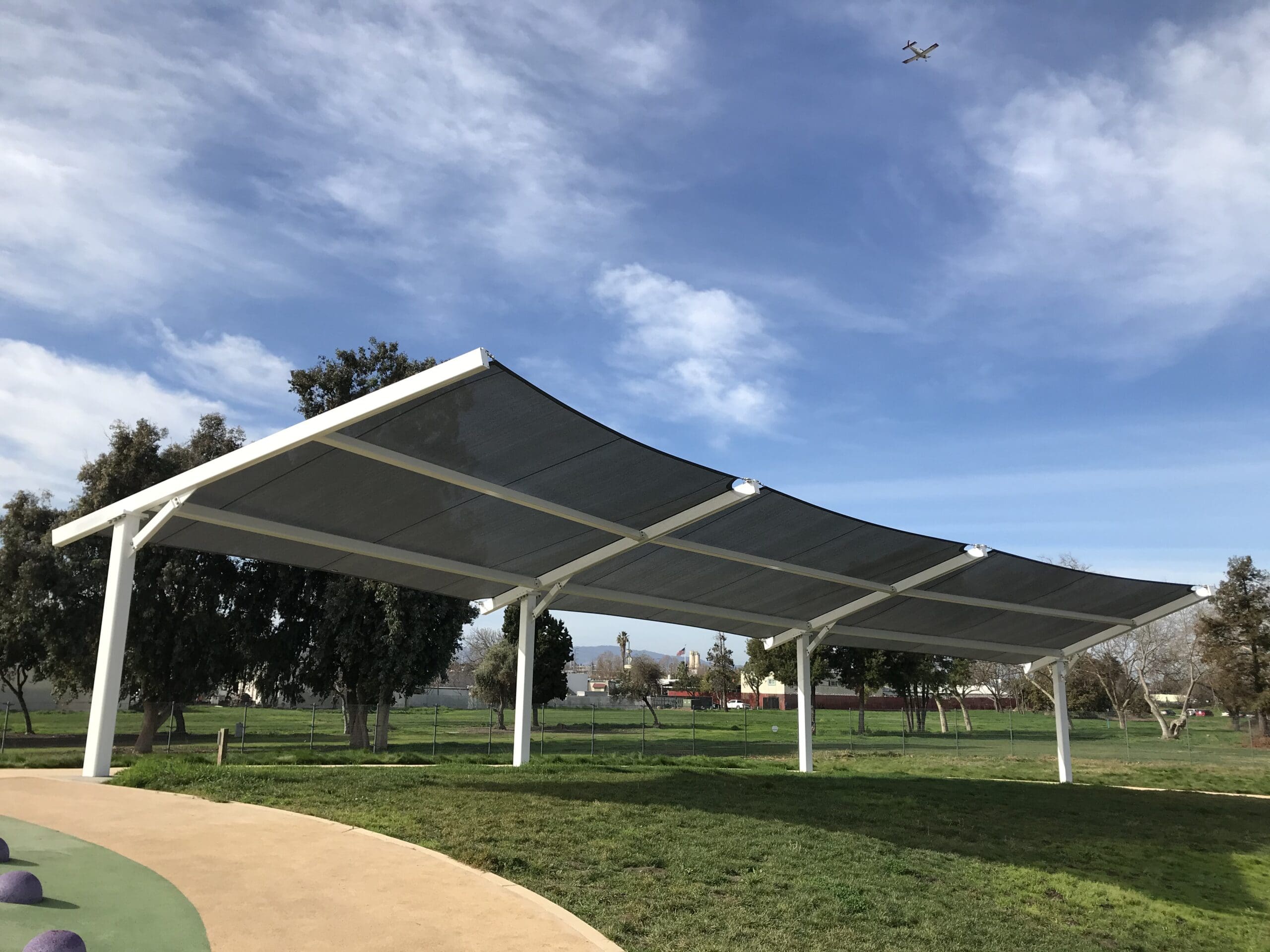 usa shade structure in middle of park