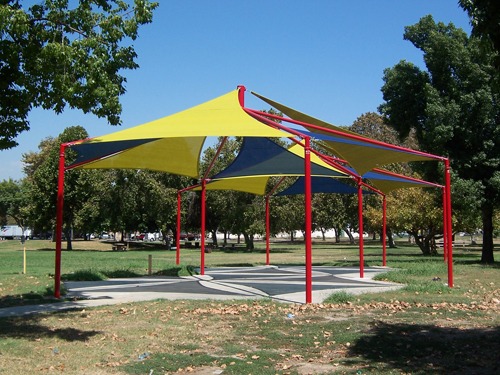 colorful hexagon shades in park