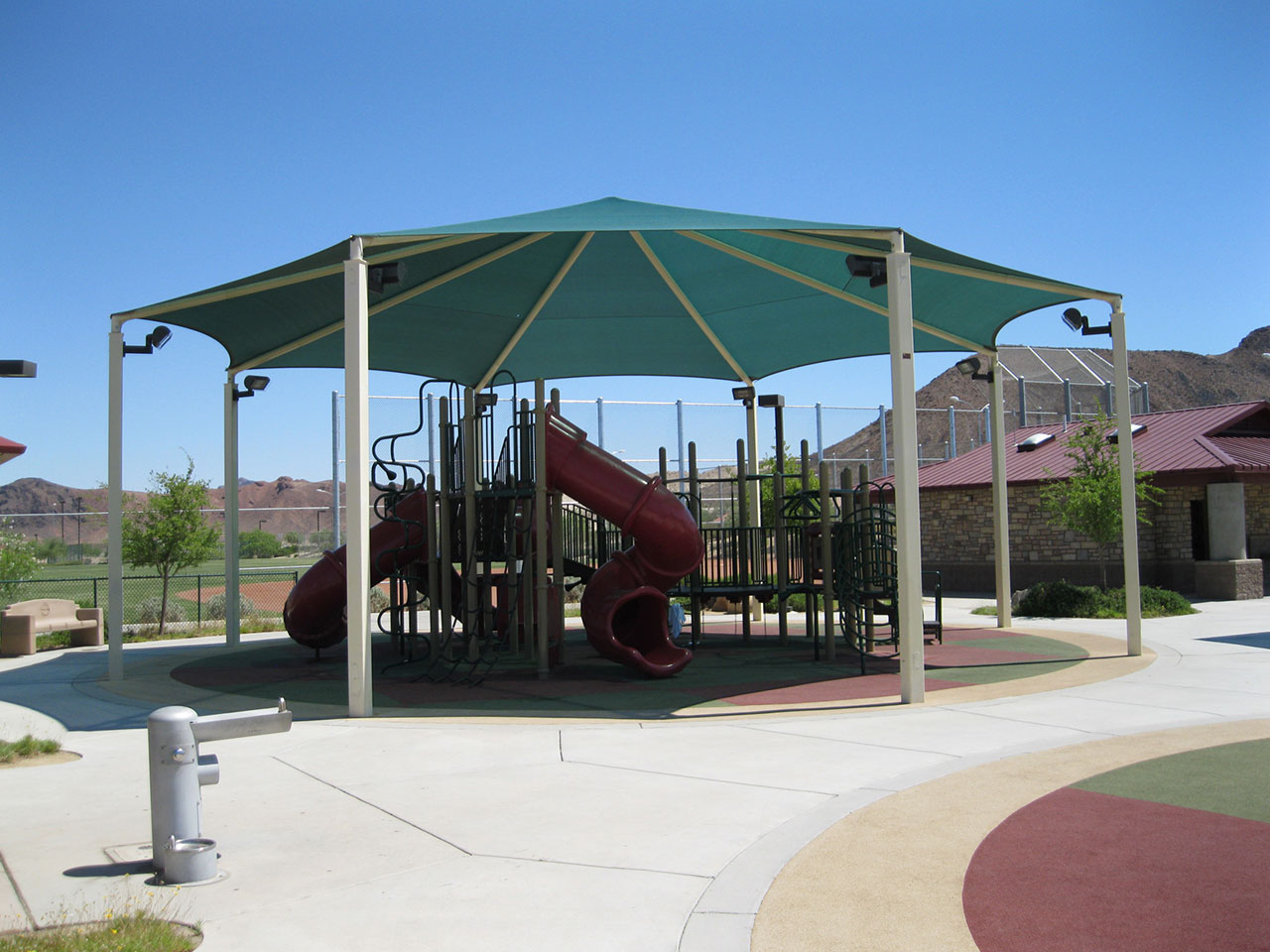 green octagon usa shade covering playground