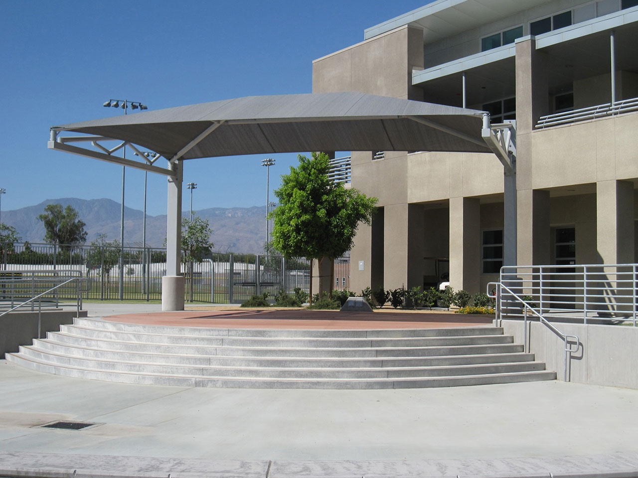 usa shade structure outside of school building