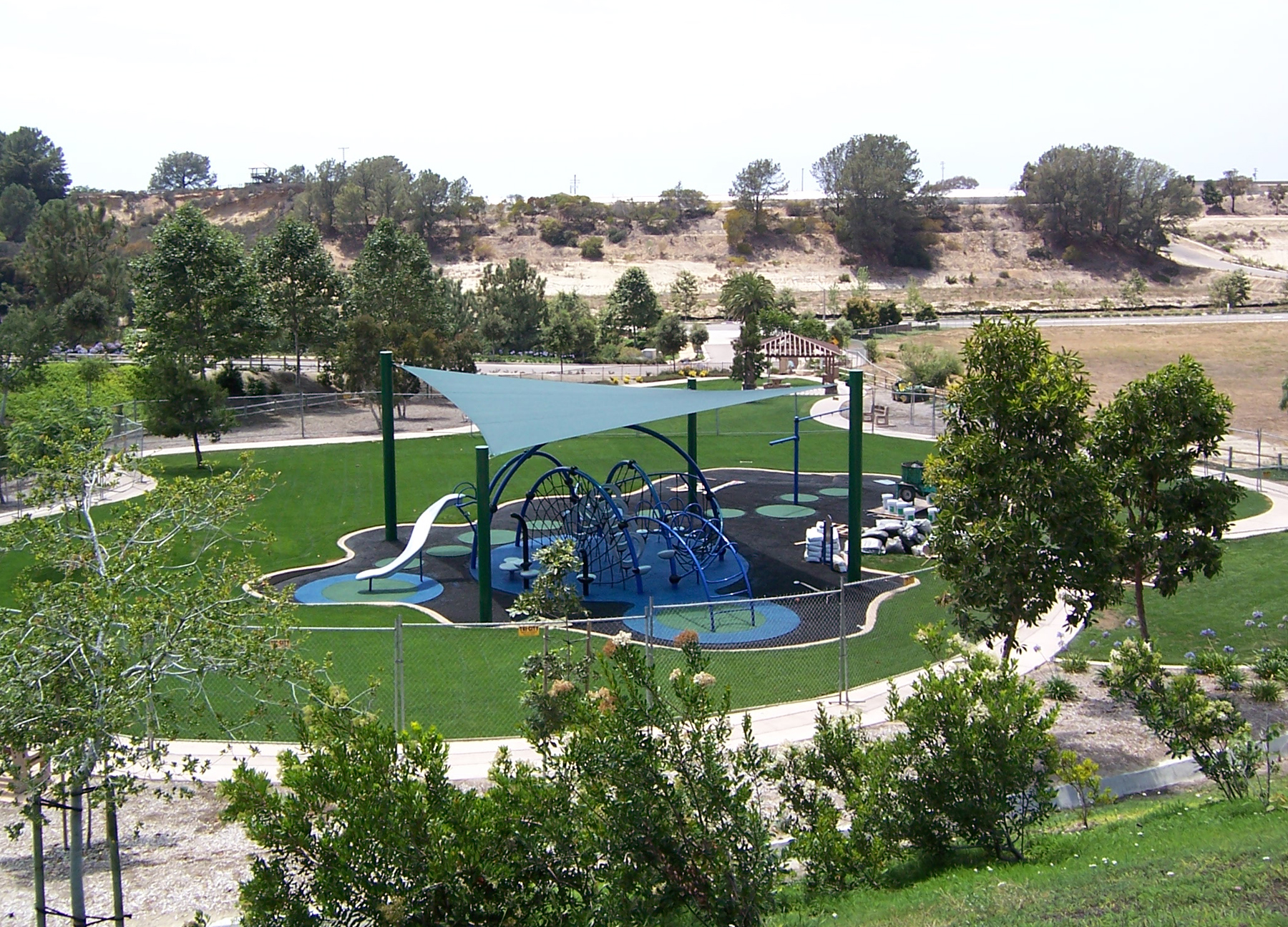 blue playground equipment in park