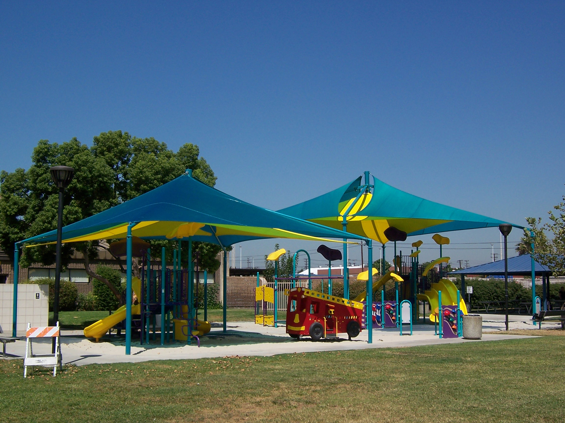 colorful playground shade structure at playground