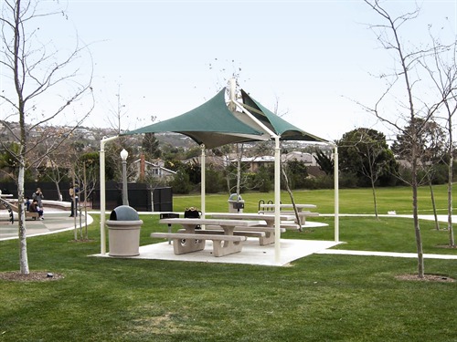 picnic bench shade structure in rest area at canyon park