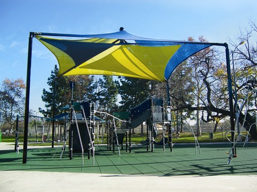 playground shade structure yellow and blue