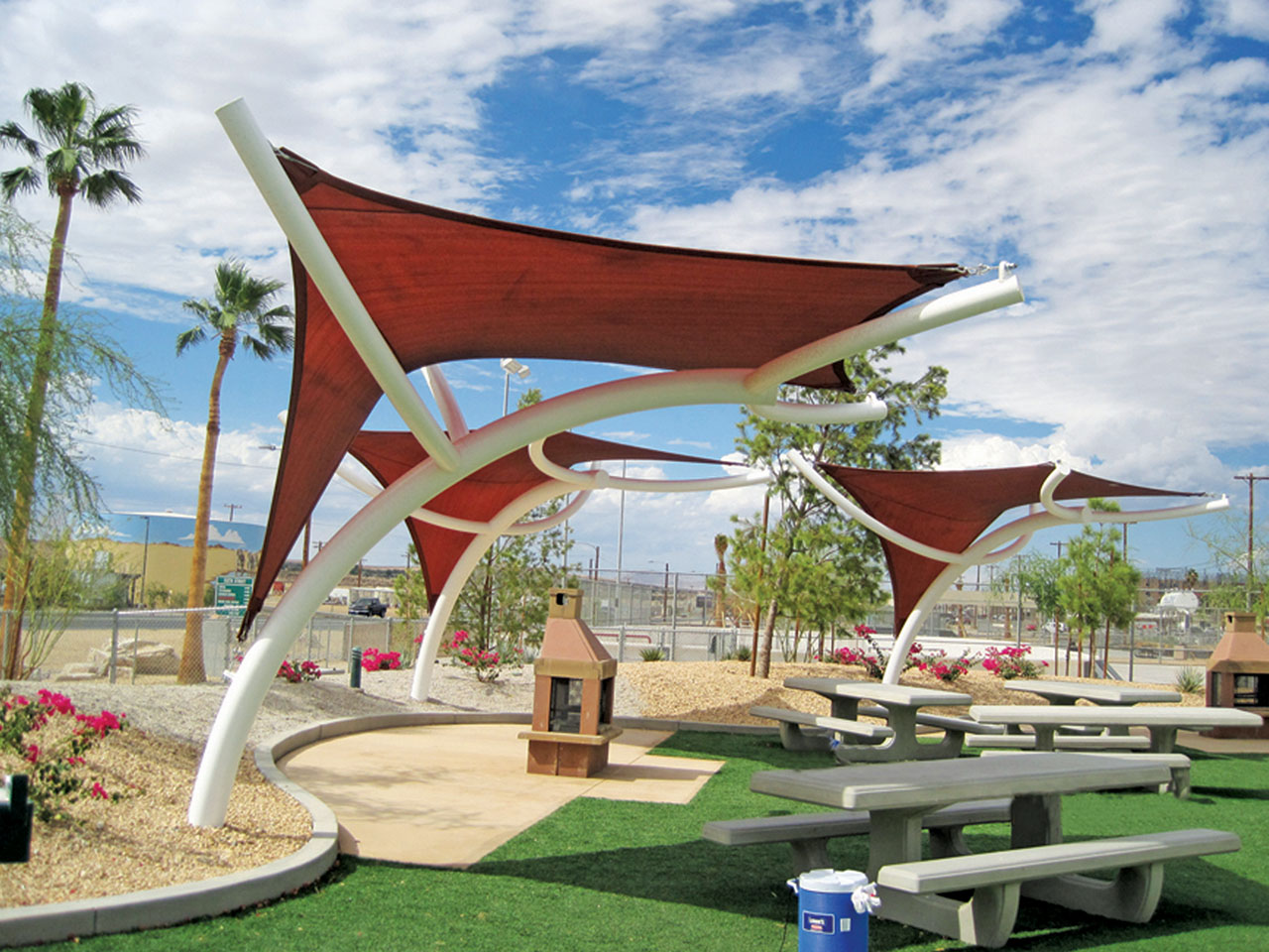 outdoor picnic tables in park
