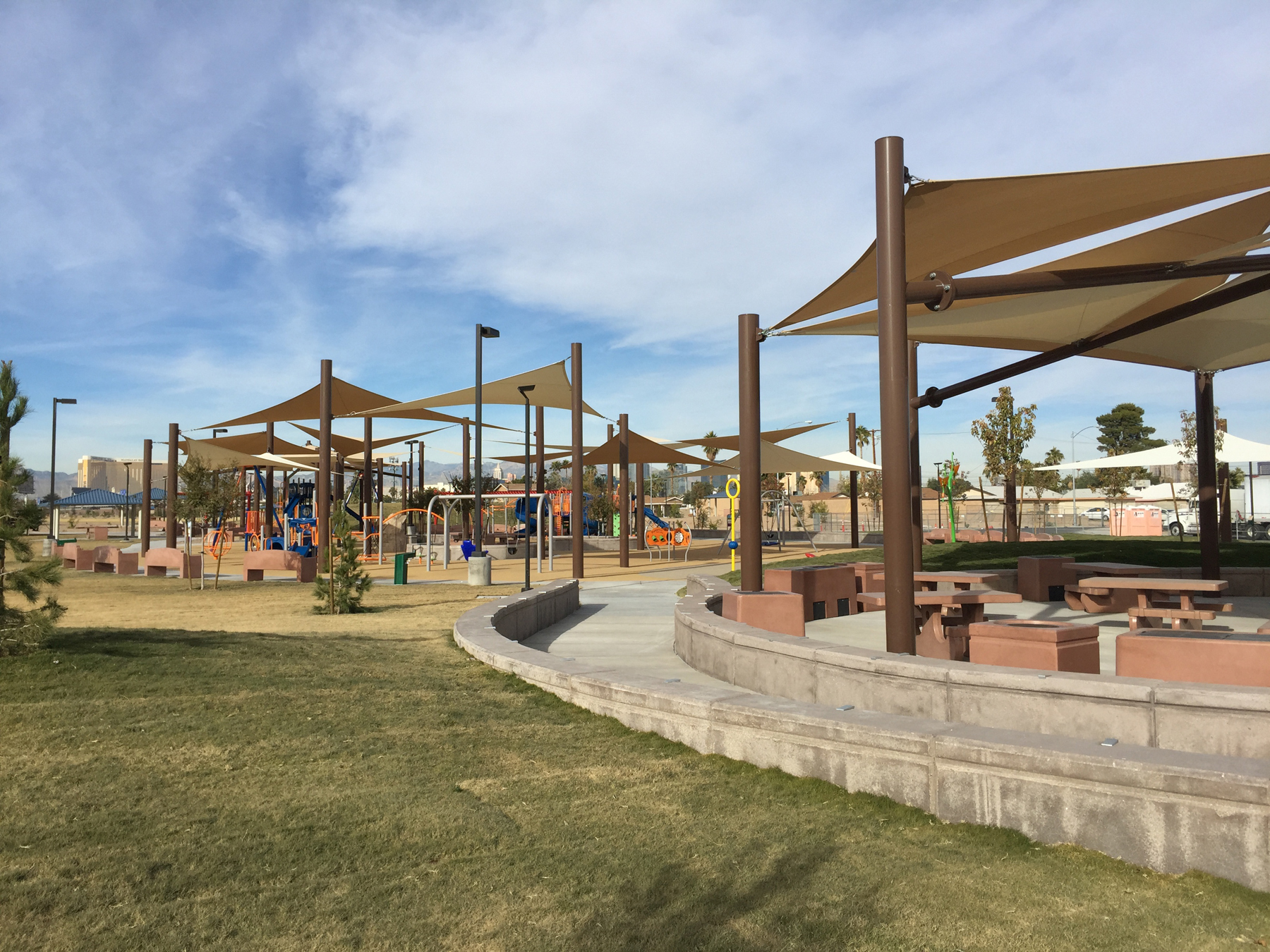 multiple usa shades covering park playground equipment
