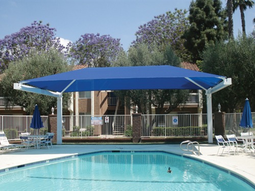 large blue shade covering pool area
