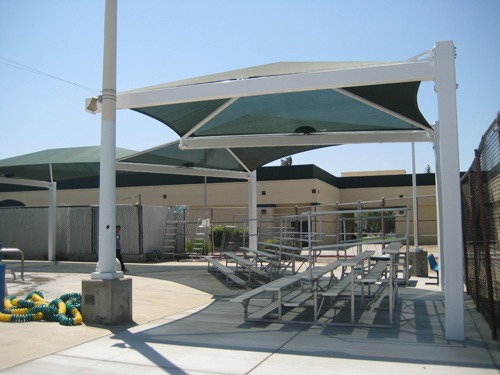 outdoor bleachers shaded from sun