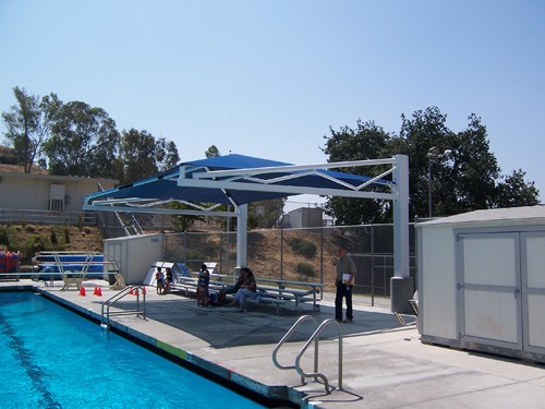 blue usa shade at outdoor pool