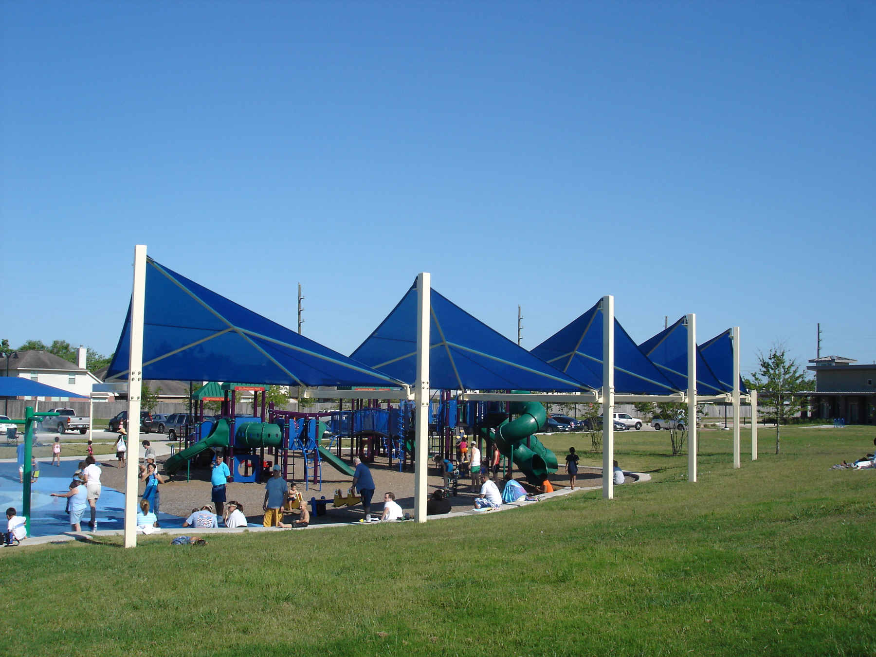 multiple blue usa shades covering playgrounds