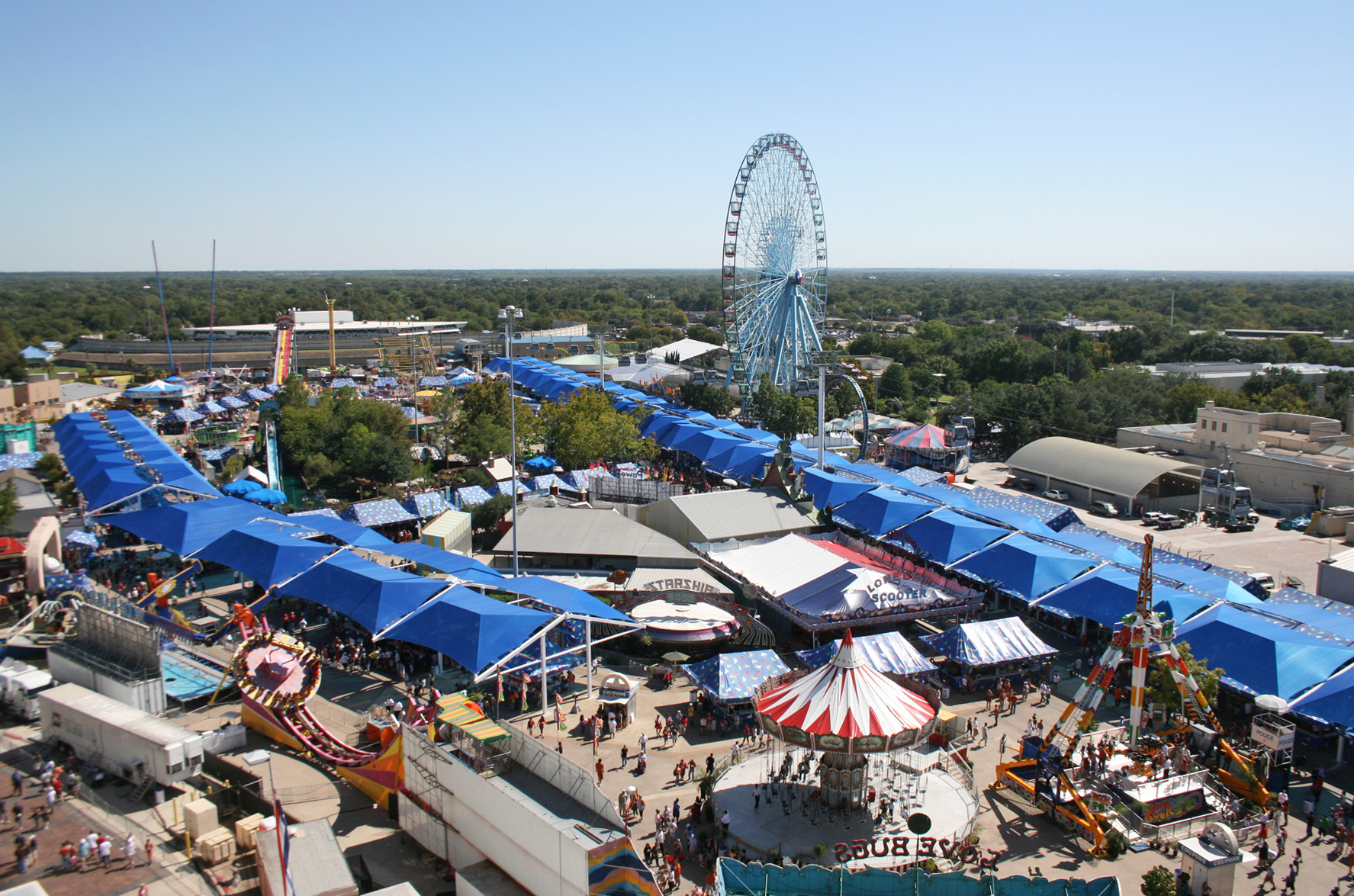 top view of state fair carnival shaded by multiple usa shades
