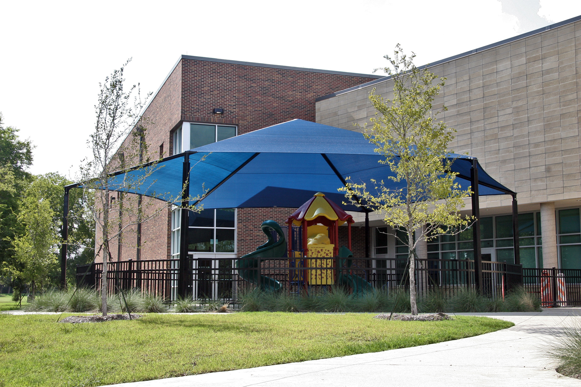 blue usa shade covering outdoor playground