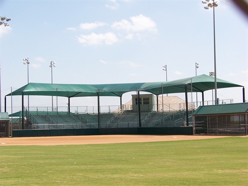 baseball field bleachers shaded by usa shades