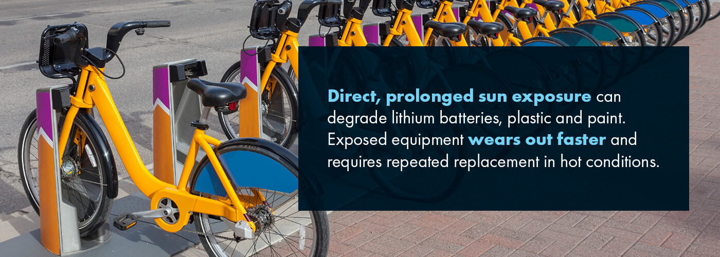 Direct, prolonged sun exposure can degrade lithium batteries, plastic and paint