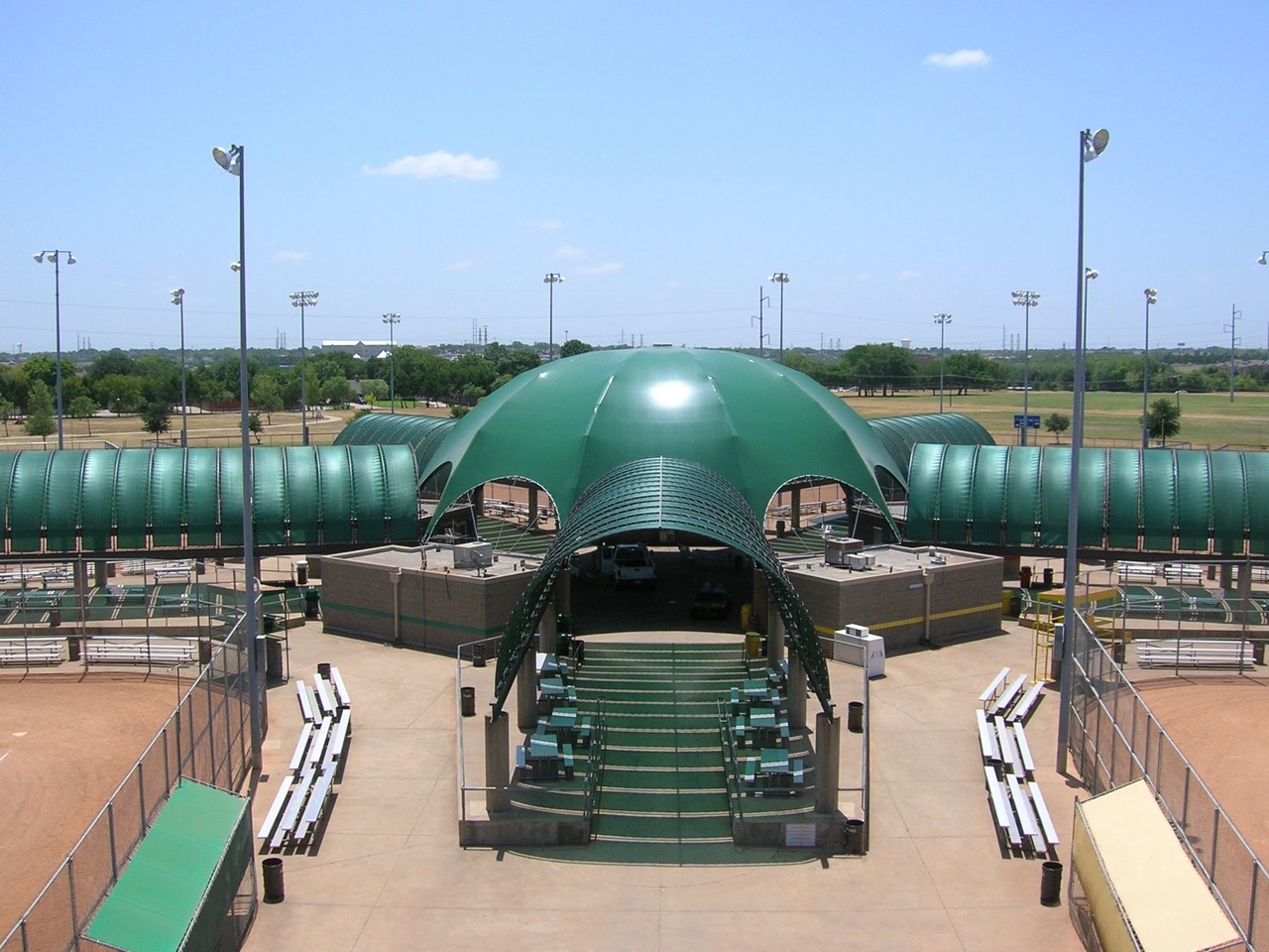 covered stadium area on a sunny day